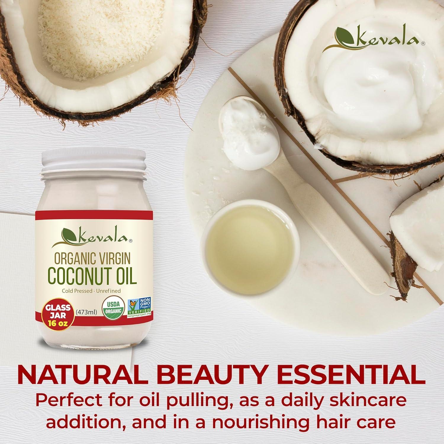 image:imageKevala Organic Coconut Oil Great for HighHeat Cooking and Baking at Home Ideal for Oil Pulling Due to Its Antimicrobial Properties and Pleasant Taste Easy Storage with a Glass Jar of 16 oz1 Pound Pack of 1