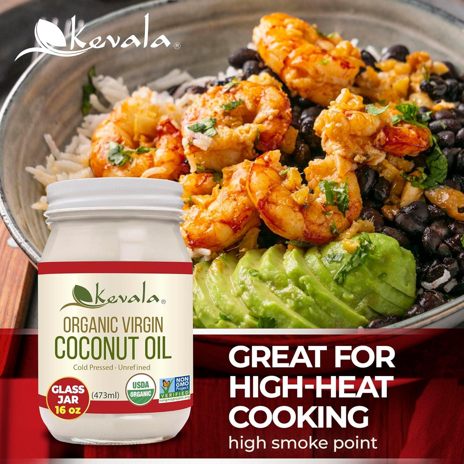 image:imageKevala Organic Coconut Oil Great for HighHeat Cooking and Baking at Home Ideal for Oil Pulling Due to Its Antimicrobial Properties and Pleasant Taste Easy Storage with a Glass Jar of 16 oz1 Pound Pack of 1