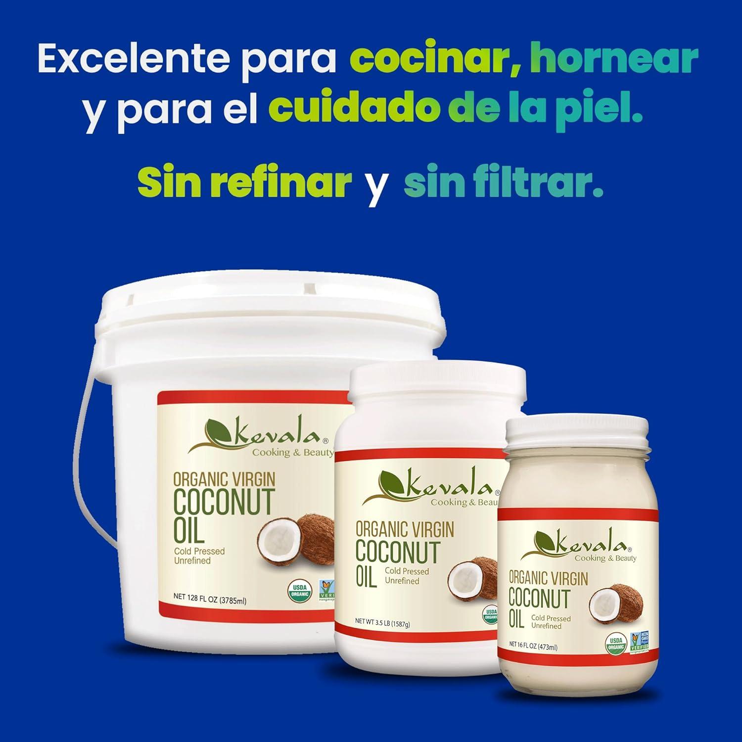 image:imageKevala Organic Coconut Oil Oil with a Fresh Coconut Scent Perfect for Both Cooking and Skincare Complements Recipes from Many Cultures Smooth and Delicate in Body Massages 35 lb 56oz