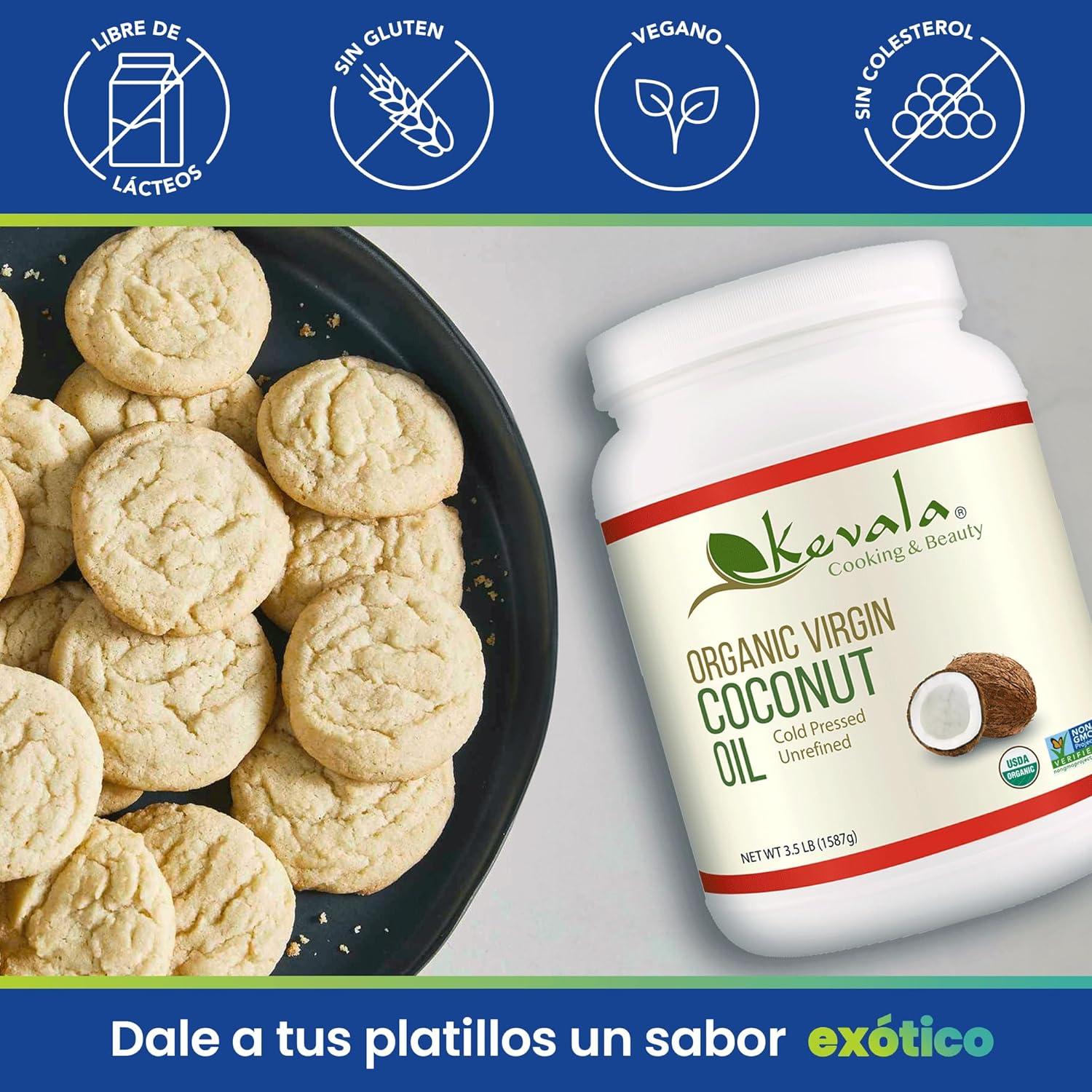 image:imageKevala Organic Coconut Oil Oil with a Fresh Coconut Scent Perfect for Both Cooking and Skincare Complements Recipes from Many Cultures Smooth and Delicate in Body Massages 35 lb 56oz