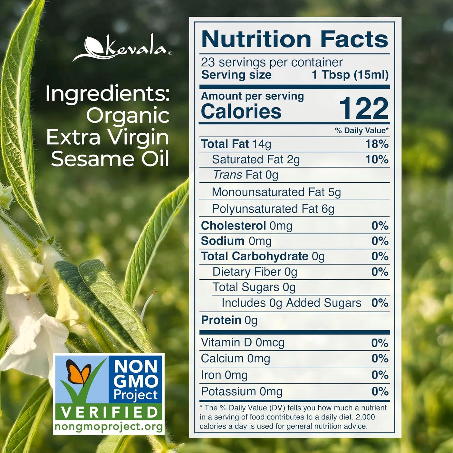 image:imageKevala Organic Extra Virgin Sesame Oil Only Premium Seeds Used For Cooking Cold Pressed Unrefined Suitable in Hair Care Body Bath 12 oz12 Fl Oz Pack of 1