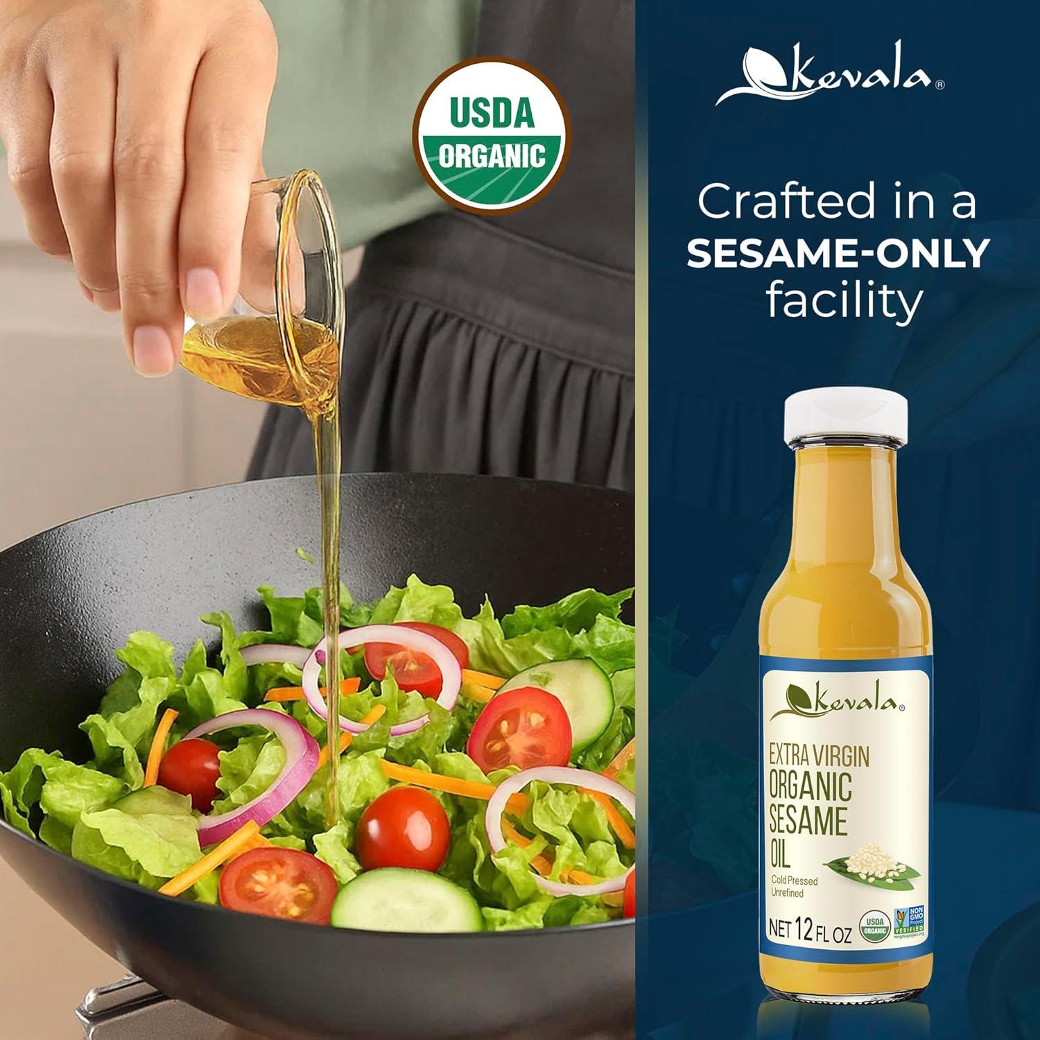 image:imageKevala Organic Extra Virgin Sesame Oil Only Premium Seeds Used For Cooking Cold Pressed Unrefined Suitable in Hair Care Body Bath 12 oz12 Fl Oz Pack of 1