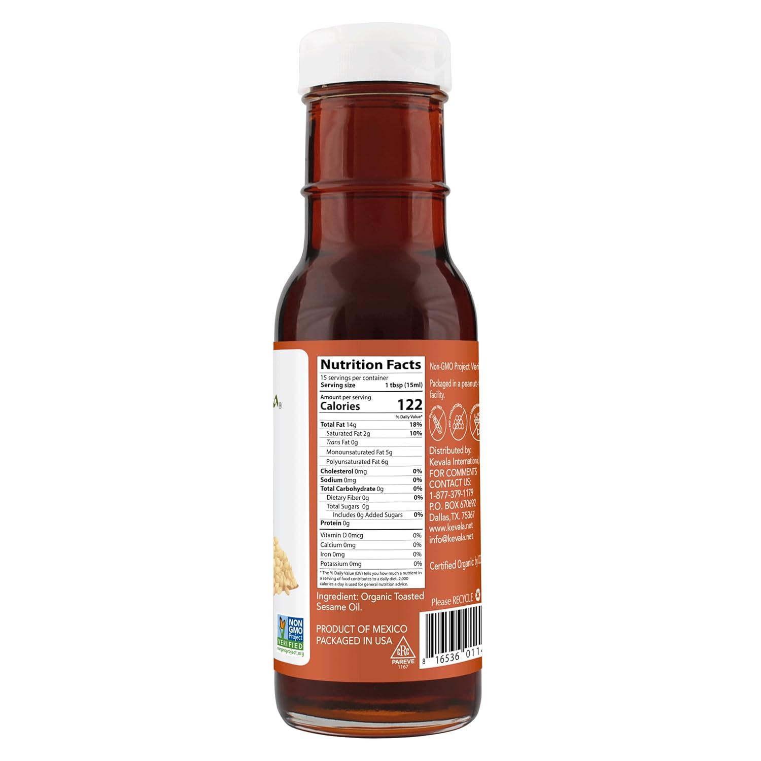 image:imageKevala Organic Toasted Sesame Oil ColdPressed Unrefined Pure Sesame Seed Oil for Cooking Marinades and Dressings USDA Organic Kosher NonGMO Certified Vegetable Oil Alternative 64 Fl Oz 1Pack8 Fl Oz Pack of 2