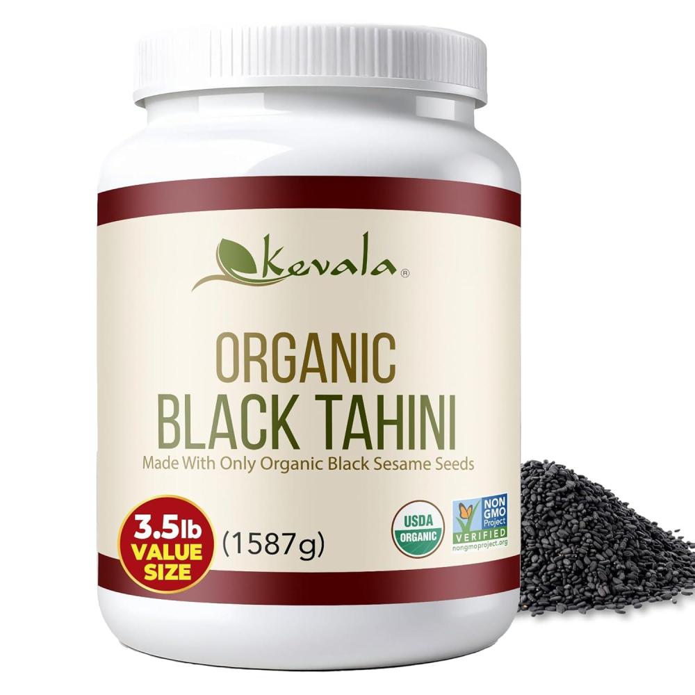 image:imageKevala Organic Black Tahini Gluten Free Black Sesame Paste for Bread Kitchen Pantry Staple Processed in a Peanut Free Facility Great to Mix with a Miso Paste or Spread on a Bagel 12 oz 340g35 Pound