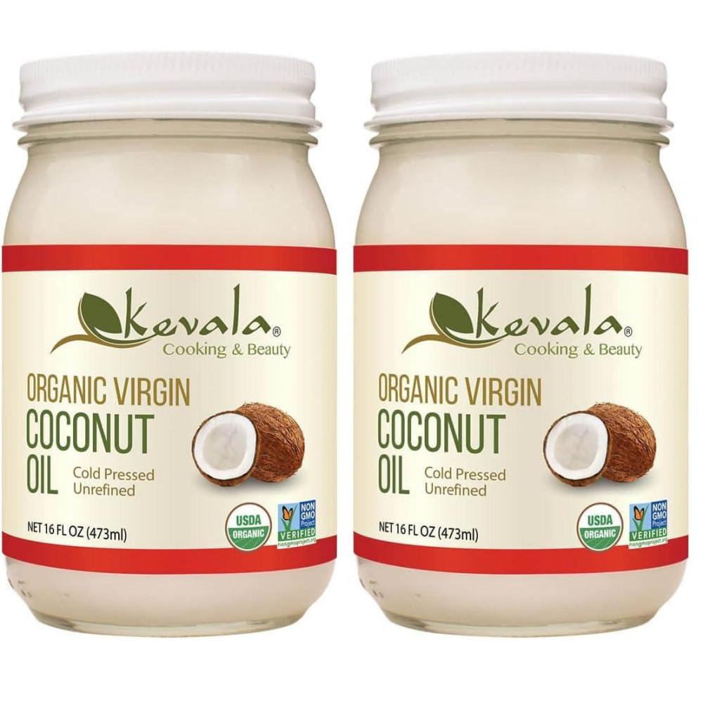 image:imageKevala Organic Coconut Oil Great for HighHeat Cooking and Baking at Home Ideal for Oil Pulling Due to Its Antimicrobial Properties and Pleasant Taste Easy Storage with a Glass Jar of 16 oz1 Pound Pack of 2