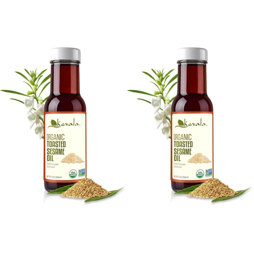 image:imageKevala Organic Toasted Sesame Oil ColdPressed Unrefined Pure Sesame Seed Oil for Cooking Marinades and Dressings USDA Organic Kosher NonGMO Certified Vegetable Oil Alternative 64 Fl Oz 1Pack8 Fl Oz Pack of 2