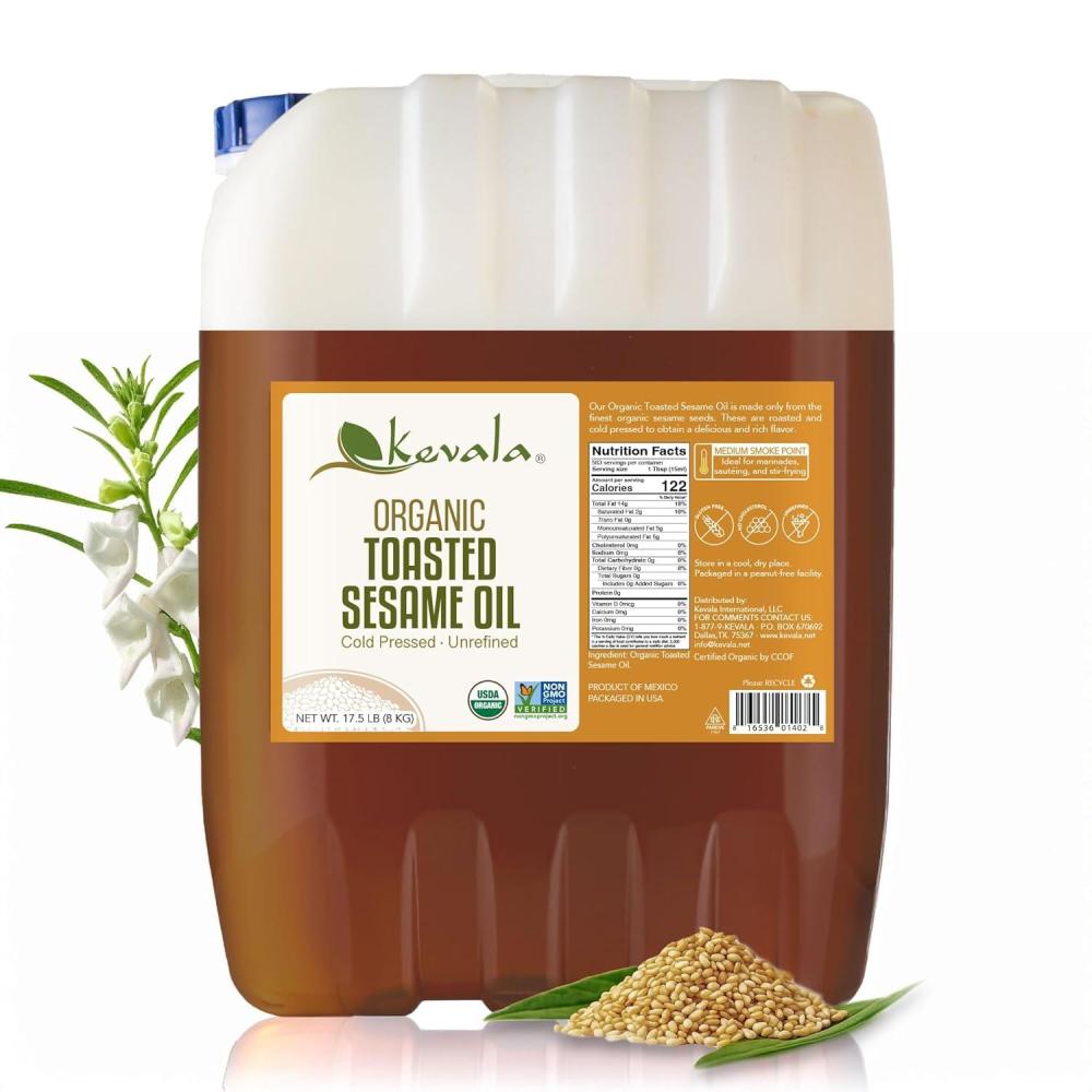 image:imageKevala Organic Toasted Sesame Oil ColdPressed Unrefined Pure Sesame Seed Oil for Cooking Marinades and Dressings USDA Organic Kosher NonGMO Certified Vegetable Oil Alternative 64 Fl Oz 1Pack280 onzas