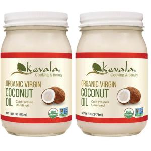 Kevala Organic Coconut Oil – Great for High-Heat Cooking and Baking at Home, Ideal for Oil Pulling Due to Its Antimicrobial Properties and Pleasant Taste, Easy Storage with a Glass Jar of 16 oz(1 Pound (Pack of 2))