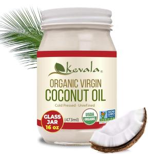 Kevala Organic Coconut Oil – Great for High-Heat Cooking and Baking at Home, Ideal for Oil Pulling Due to Its Antimicrobial Properties and Pleasant Taste, Easy Storage with a Glass Jar of 16 oz(1 Pound (Pack of 1))