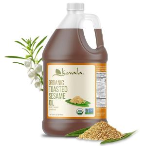 Kevala Organic Toasted Sesame Oil – Cold-Pressed, Unrefined, Pure Sesame Seed Oil for Cooking, Marinades, and Dressings; USDA Organic, Kosher, Non-GMO Certified – Vegetable Oil Alternative – 64 Fl Oz | 1-Pack(128 Fl Oz)