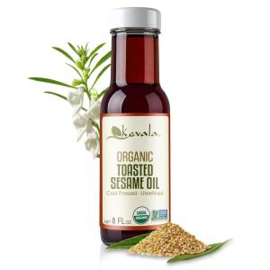 Kevala Organic Toasted Sesame Oil – Cold-Pressed, Unrefined, Pure Sesame Seed Oil for Cooking, Marinades, and Dressings; USDA Organic, Kosher, Non-GMO Certified – Vegetable Oil Alternative – 64 Fl Oz | 1-Pack(8 onzas (3 pack))