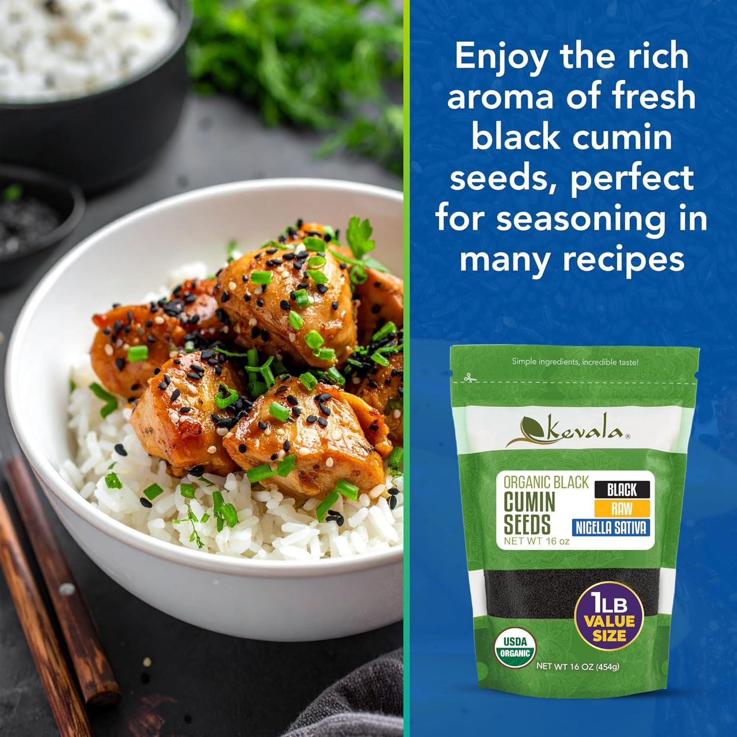 image:imageKevala Organic Raw Black Cumin Seeds Nigella Sativa Gluten Free Seasoning for Salads Vegan Option for a Variety of Diets For Healthy Cooking in Restaurants Kitchen Staple 1lb 16 oz