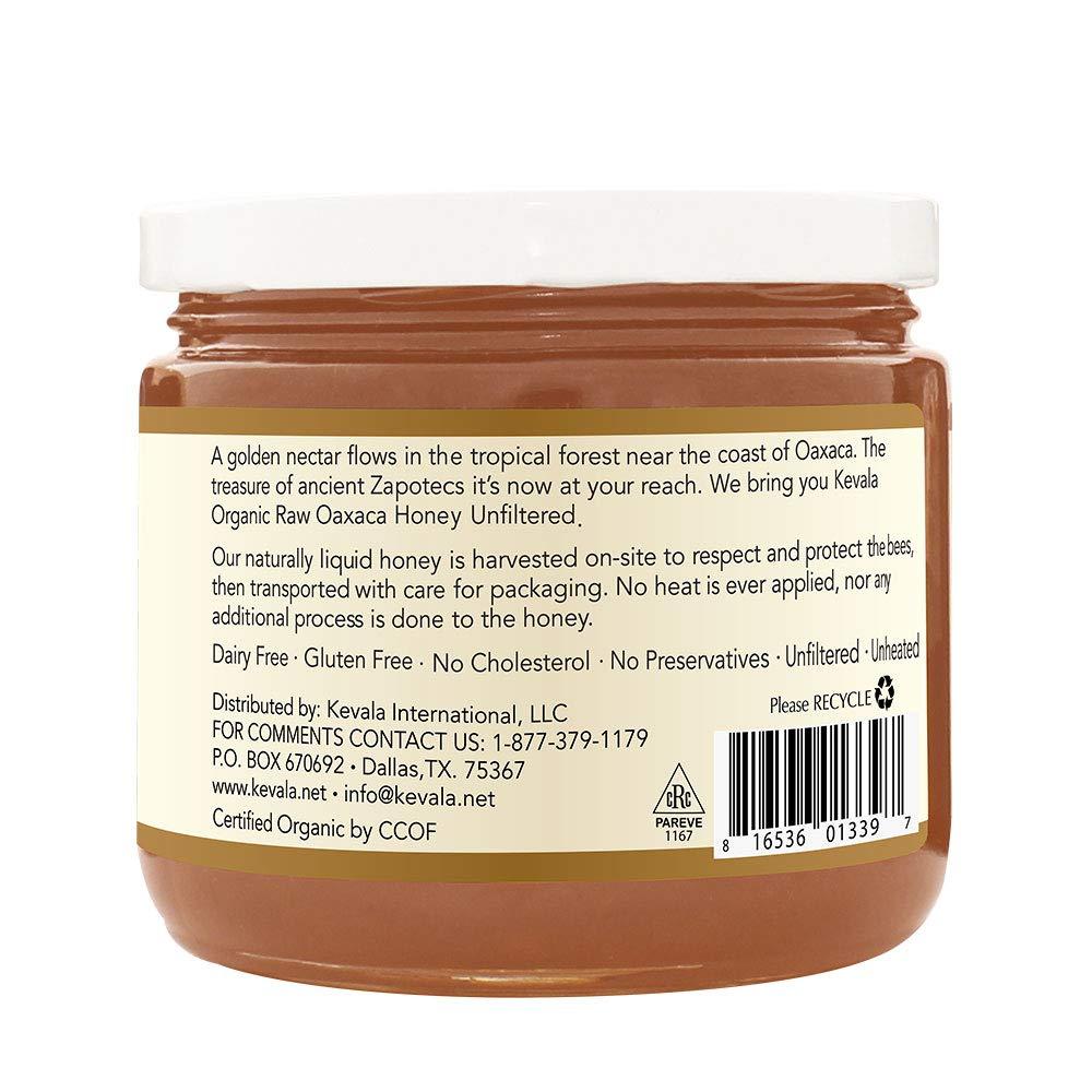 image:imageKevala Organic Raw Oaxaca Honey Natural Sweetener for Meals and Drinks with no Pesticides Pure and Unprocessed Spread for Bread and Toast Golden Nectar with no Sugar Added Glass Jar 16 ozRaw Oaxaca