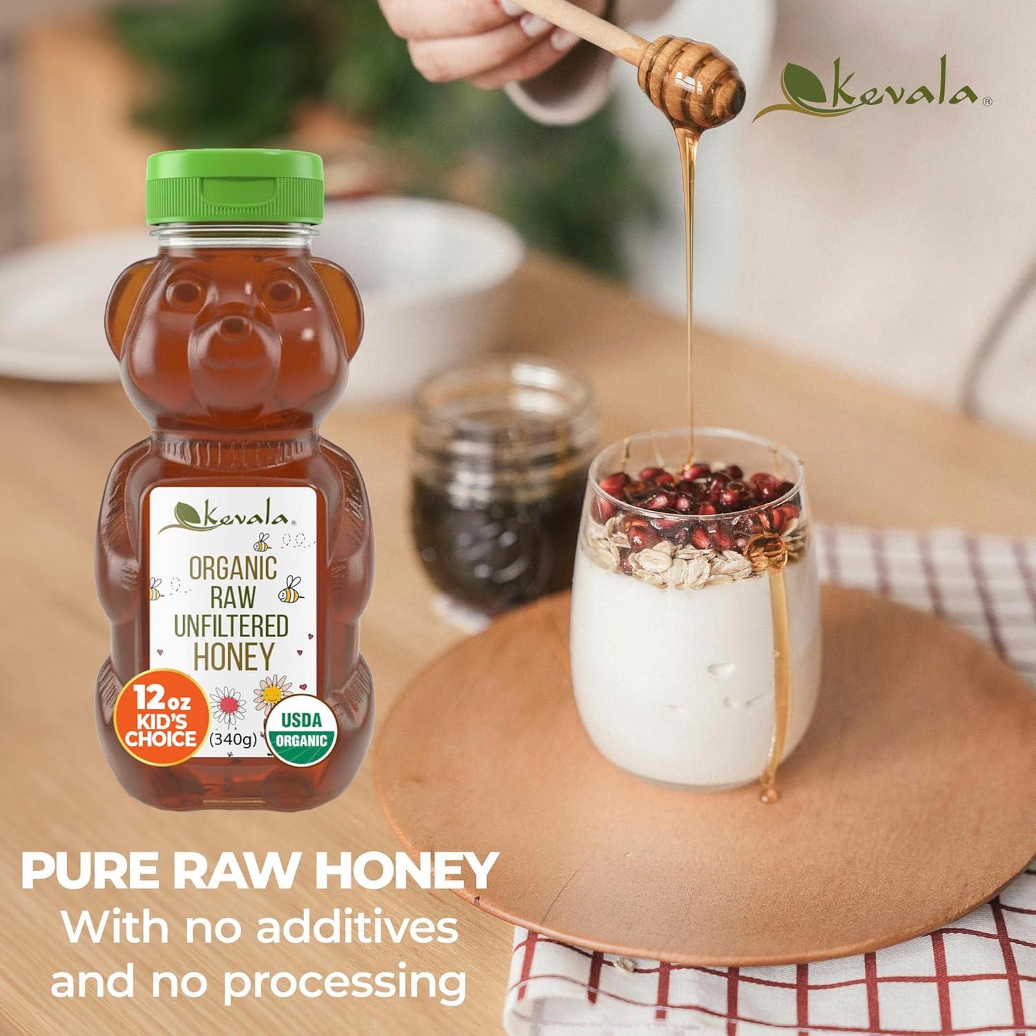 image:imageKevala Organic Raw Unfiltered Honey Bear Gluten Free Sweetener with No Sugar Added Maple Syrup Substitute for Pancakes and Waffles Squeezable Bottle for Easy Use Raw Honey 12 oz 2pack