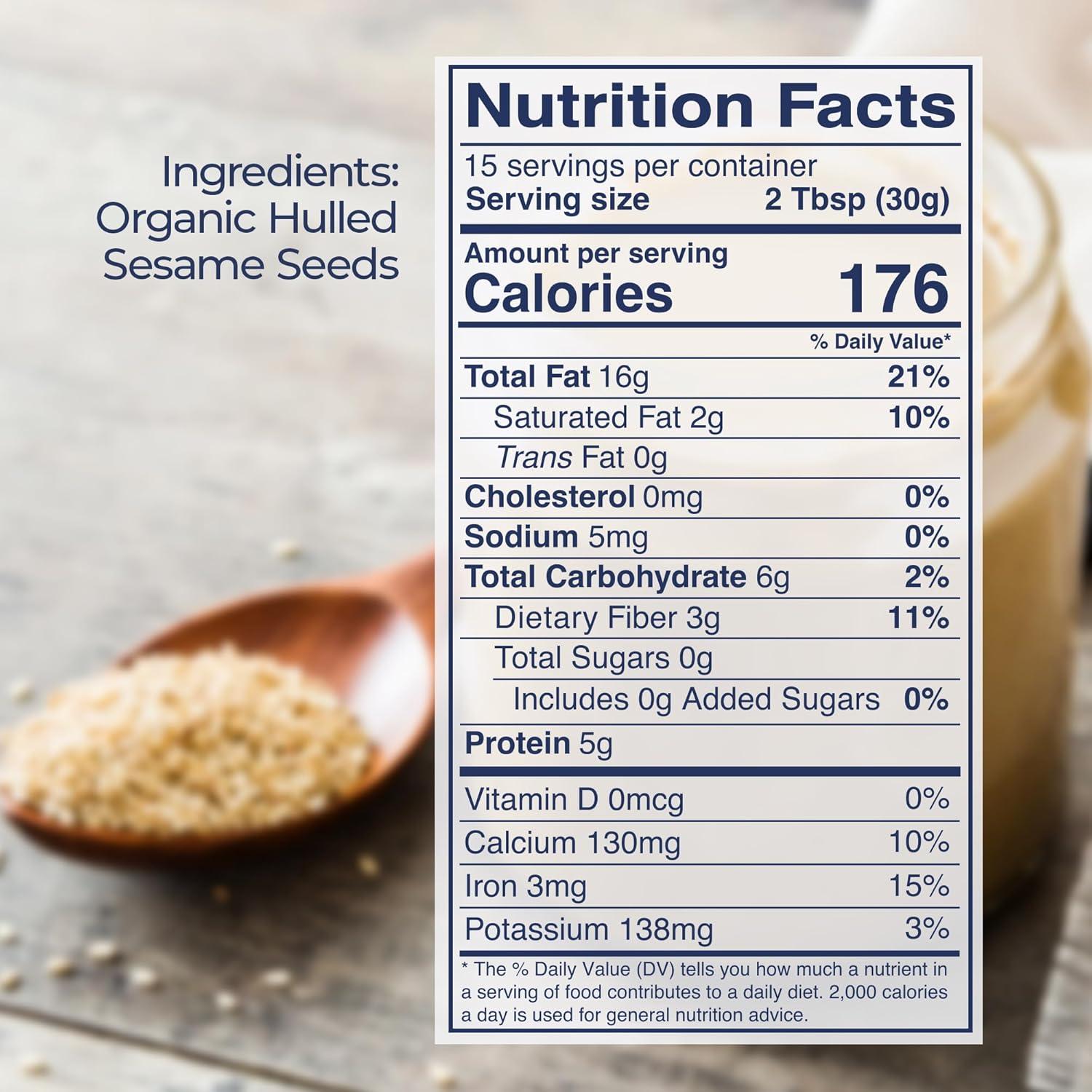 image:imageKevala Organic Sesame Tahini Smooth Hulled Sesame Paste with Pure Sesame Flavor for Spreads Sauces amp Cooking USDA Organic NonGMO Project Verified amp Kosher Certified 32 Oz 2 LbOrganic Sesame