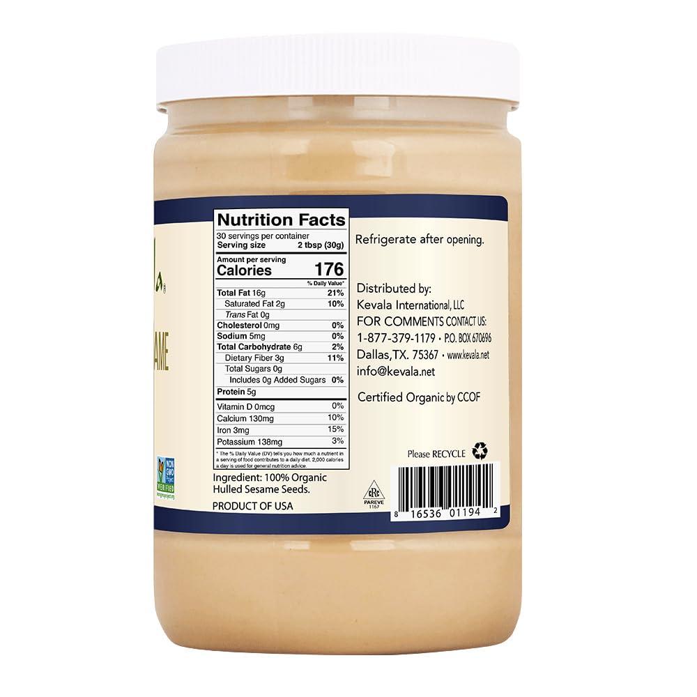 image:imageKevala Organic Sesame Tahini Smooth Hulled Sesame Paste with Pure Sesame Flavor for Spreads Sauces amp Cooking USDA Organic NonGMO Project Verified amp Kosher Certified 32 Oz 2 LbOrganic Sesame
