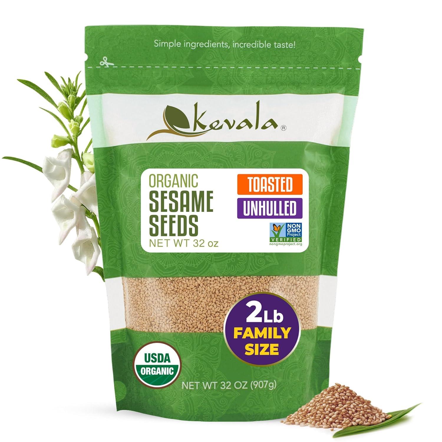 image:imageKevala Organic Toasted Sesame Hulled Gluten Free Roasted Seeds for Tahini Kosher Non GMO Project Verified Vegan Seasoning 32 oz 2 lbToasted Unhulled