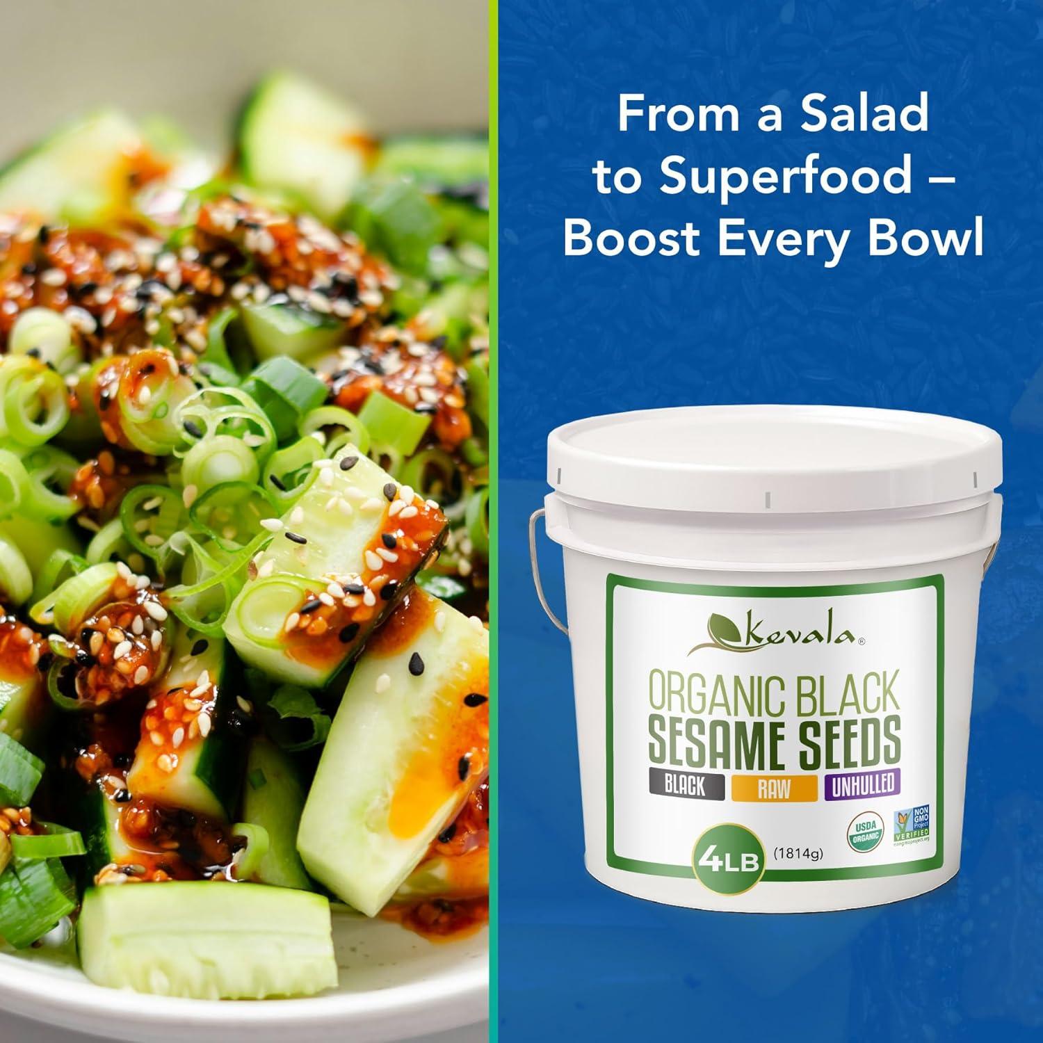 image:imageOrganic Raw Black Sesame Seeds Unhulled Gluten Free Topping with a Nutty Flavor Made to Meet Professional Chef Standards Used as a Healthy Crunchy Snack or in Baking and Cooking 4 lb