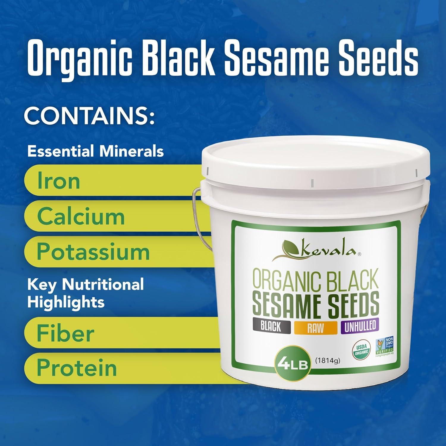 image:imageOrganic Raw Black Sesame Seeds Unhulled Gluten Free Topping with a Nutty Flavor Made to Meet Professional Chef Standards Used as a Healthy Crunchy Snack or in Baking and Cooking 4 lb
