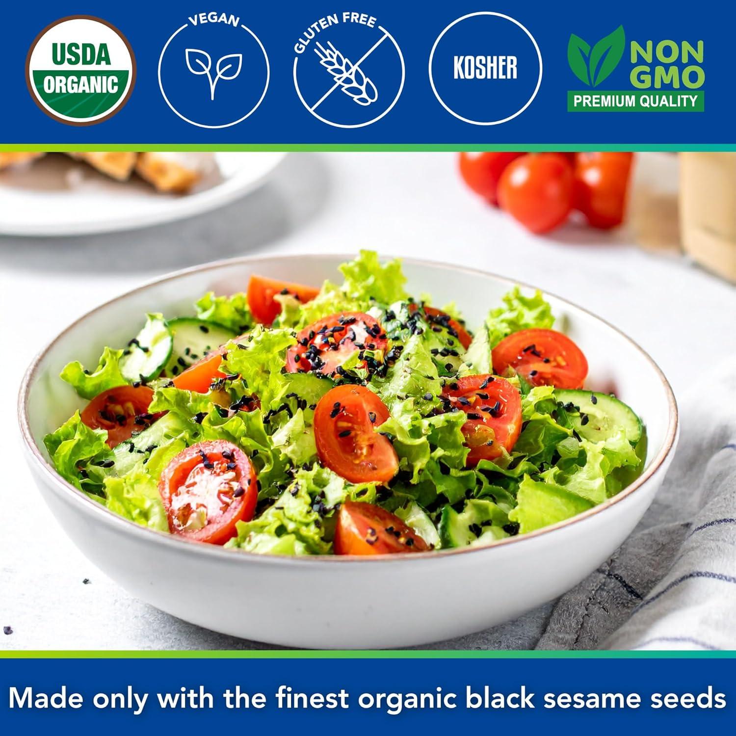 image:imageOrganic Raw Black Sesame Seeds Unhulled Gluten Free Topping with a Nutty Flavor Made to Meet Professional Chef Standards Used as a Healthy Crunchy Snack or in Baking and Cooking 4 lb
