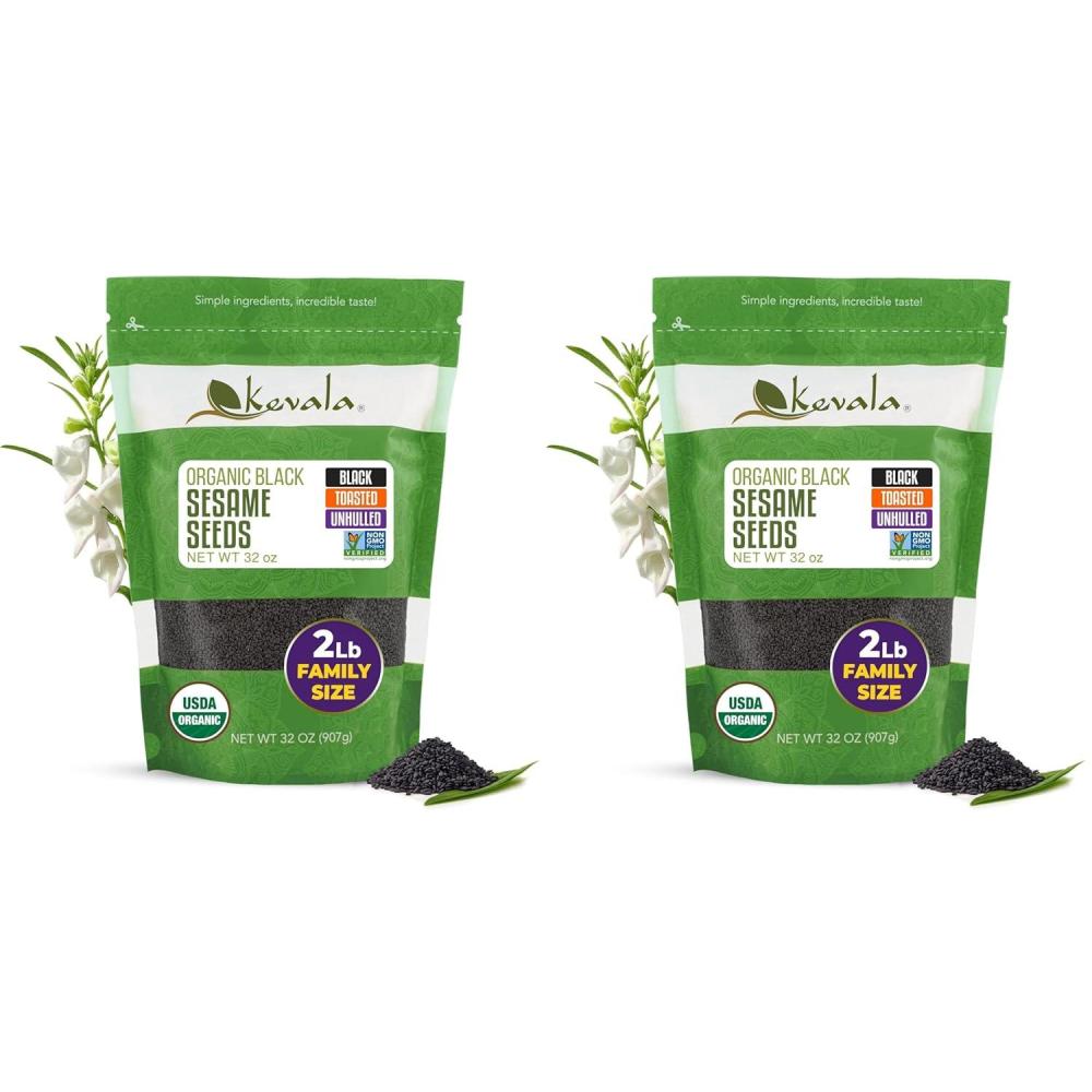 image:imageKevala Organic Black Toasted Sesame Seeds  Unhulled Seeds for Baking and Cooking Roasted Black Sesame for Asian Cuisine Contain Unsaturated Fats and Lignans Convenient Resealable Bag 2 lb 32 ozBlack toasted sesame 2 lb Pack of 2