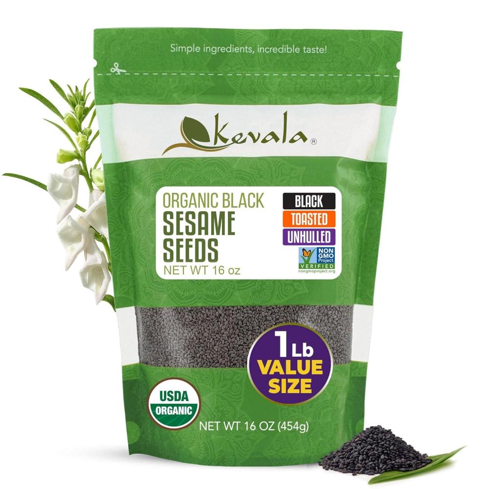 image:imageKevala Organic Black Toasted Sesame Seeds  Unhulled Seeds for Baking and Cooking Roasted Black Sesame for Asian Cuisine Contain Unsaturated Fats and Lignans Convenient Resealable Bag 2 lb 32 ozBlack toasted sesame 1 lb