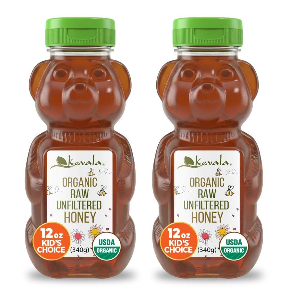 image:imageKevala Organic Raw Unfiltered Honey Bear  Gluten Free Sweetener with No Sugar Added Maple Syrup Substitute for Pancakes and Waffles Squeezable Bottle for Easy Use Raw Honey 12 oz 2pack