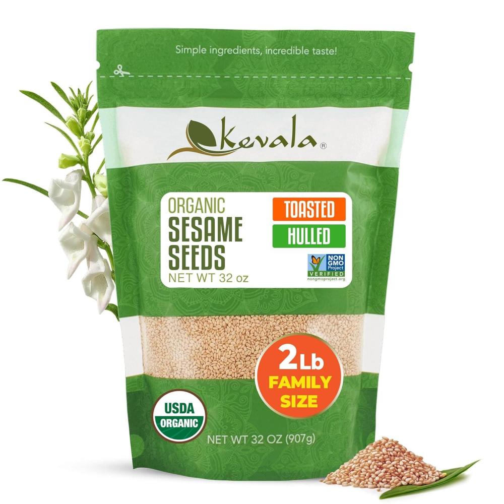 image:imageKevala Organic Toasted Sesame Hulled  Gluten Free Roasted Seeds for Tahini Kosher Non GMO Project Verified Vegan Seasoning 32 oz 2 lbToasted Hulled