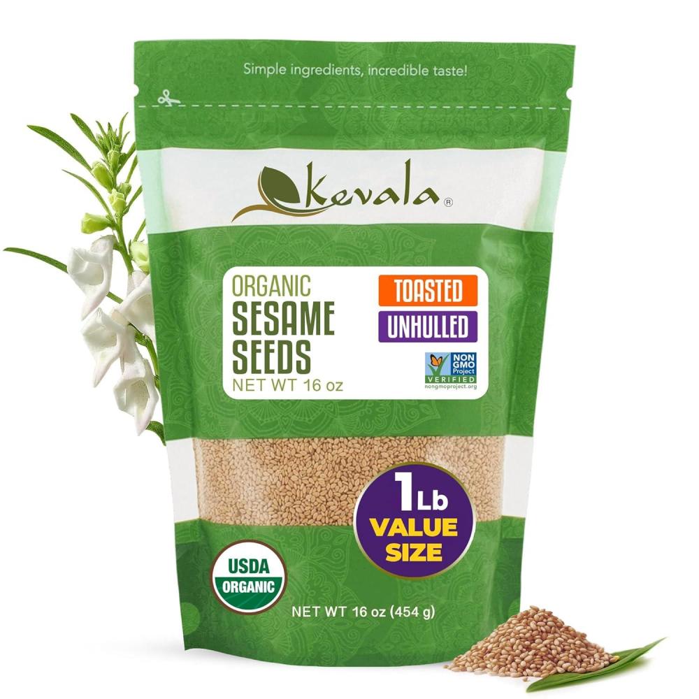 image:imageKevala Organic Toasted Sesame Hulled  Gluten Free Roasted Seeds for Tahini Kosher Non GMO Project Verified Vegan Seasoning 32 oz 2 lbToasted Unhulled
