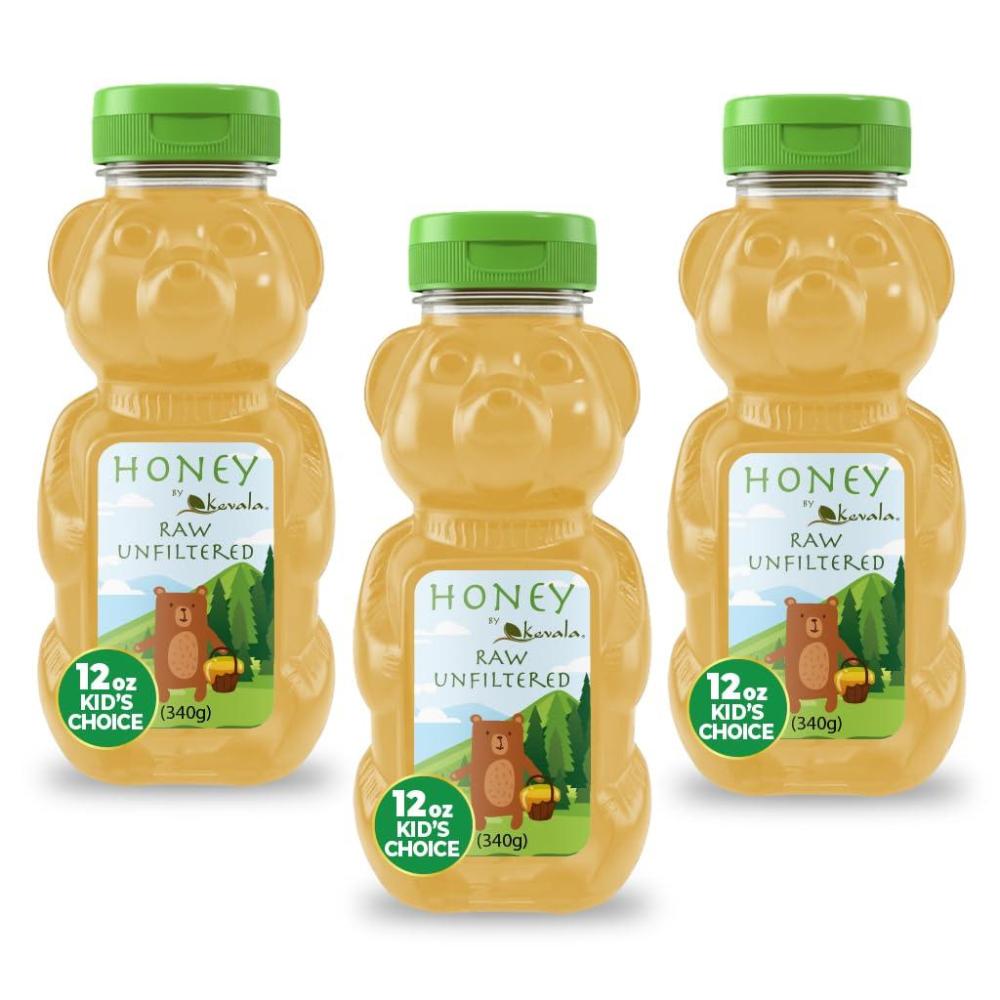 image:imageKevala Raw Unfiltered Honey Bear  Fun for Kids Premium Natural Golden Honey with no Pesticides Sweetener for Breakfast and Drinks No Added Sugar BPAFree Squeeze Bottle 12 oz  Pack of 3
