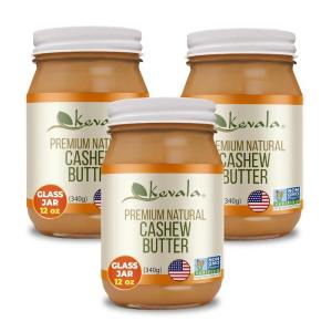 Kevala Cashew Butter – 3Pack, Spreadable Cream for Sandwiches with no Additives, Premium Natural Spread for Toast and Pancakes, Nutritious Addition to Breakfast and Healthy Snacks, Glass Jar 12 oz(Cashew)