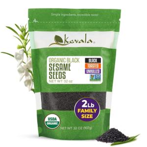 Kevala Organic Black Toasted Sesame Seeds – Unhulled Seeds for Baking and Cooking, Roasted Black Sesame for Asian Cuisine, Contain Unsaturated Fats and Lignans, Convenient Resealable Bag, 2 lb, 32 oz(Black toasted sesame 2 lb)