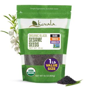 Kevala Organic Black Toasted Sesame Seeds – Unhulled Seeds for Baking and Cooking, Roasted Black Sesame for Asian Cuisine, Contain Unsaturated Fats and Lignans, Convenient Resealable Bag, 2 lb, 32 oz(Black toasted sesame 1 lb)