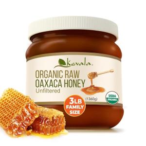 Kevala Organic Raw Oaxaca Honey – Naturally Nutritious Golden Honey Packed with Vitamins and Antioxidants, Pure Sweetener for Meals and Drinks, With No Pesticides or Other Additives, 3 lb