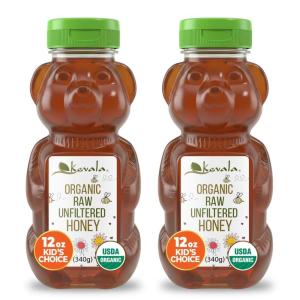Kevala Organic Raw Unfiltered Honey Bear – Gluten Free Sweetener with No Sugar Added, Maple Syrup Substitute for Pancakes and Waffles, Squeezable Bottle for Easy Use, Raw Honey, 12 oz (2pack)