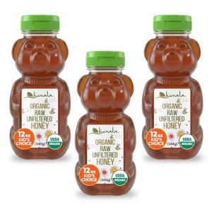 Kevala Organic Raw Unfiltered Honey Bear – Gluten Free Sweetener with No Sugar Added, Maple Syrup Substitute for Pancakes and Waffles, Squeezable Bottle for Easy Use, Raw Honey, 12 oz (3pack)