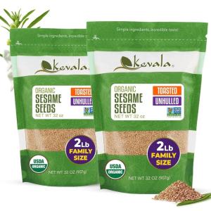 Kevala Organic Toasted Sesame (Hulled) – Gluten Free, Roasted Seeds for Tahini, Kosher, Non GMO Project Verified, Vegan Seasoning, 32 oz, 2 lb(Nutty  Toasted  Deep.)