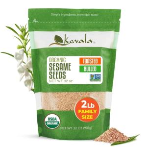 Kevala Organic Toasted Sesame (Hulled) – Gluten Free, Roasted Seeds for Tahini, Kosher, Non GMO Project Verified, Vegan Seasoning, 32 oz, 2 lb(Toasted Hulled)