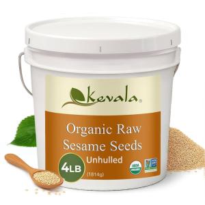 Kevala Raw Sesame Seeds Unhulled: Seeds for Cooking and Baking, Nutritious Snack for Clean Food Lovers, Topping for Pretzels and Bagels, Restaurant Staple, Conveniently Packed in a Bucket, 4 lb