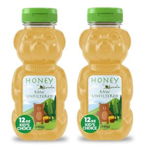 Kevala Raw Unfiltered Honey Bear – Fun for Kids, Premium Natural Golden Honey with no Pesticides, Sweetener for Breakfast and Drinks, No Added Sugar, BPA-Free Squeeze Bottle, 12 oz – Pack of 2