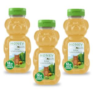 Kevala Raw Unfiltered Honey Bear – Fun for Kids, Premium Natural Golden Honey with no Pesticides, Sweetener for Breakfast and Drinks, No Added Sugar, BPA-Free Squeeze Bottle, 12 oz – Pack of 3