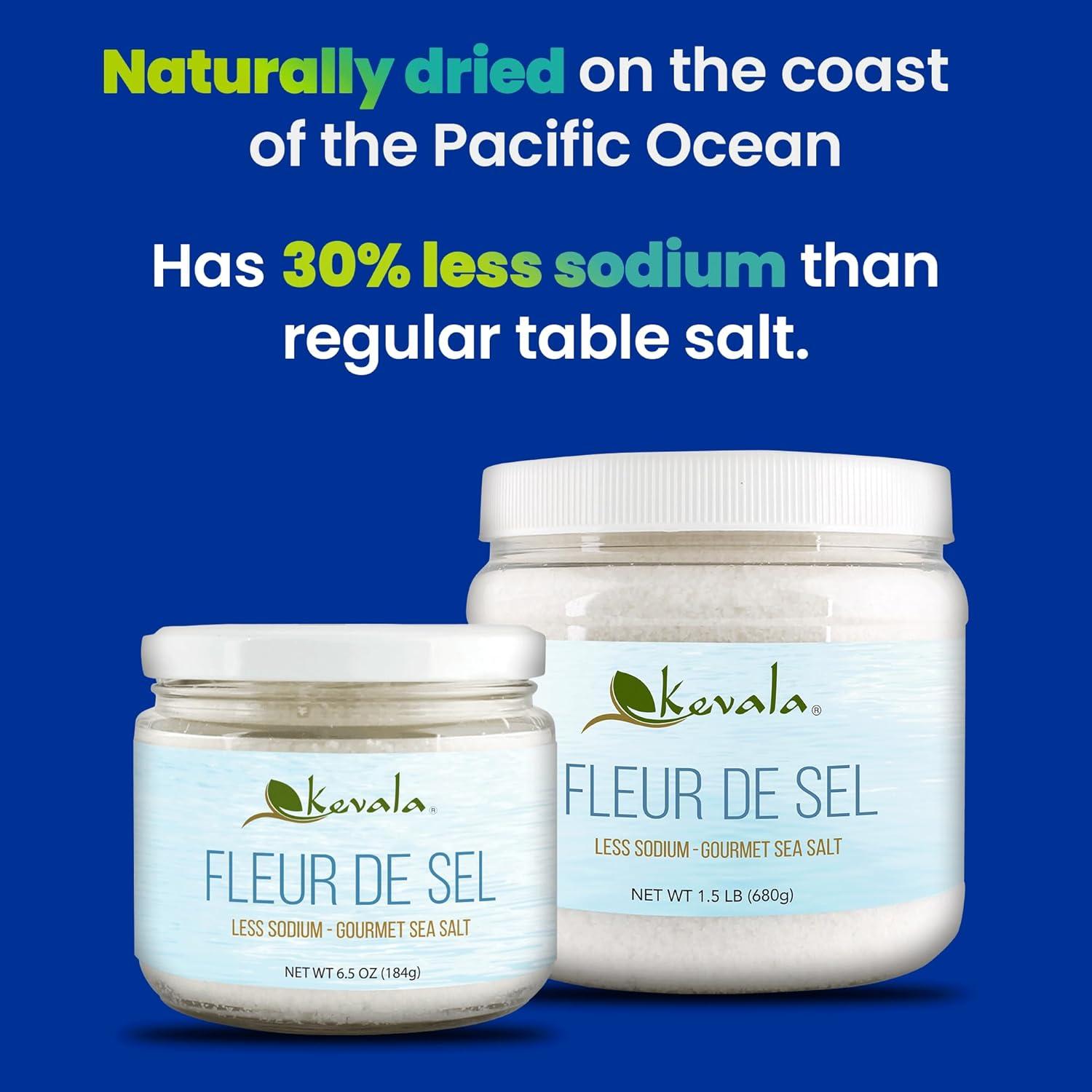 image:imageKevala Fleur de Sel Gourmet Sea Salt Less Sodium Fine Grain Hand Harvested 65 oz Unrefined Zero Additives