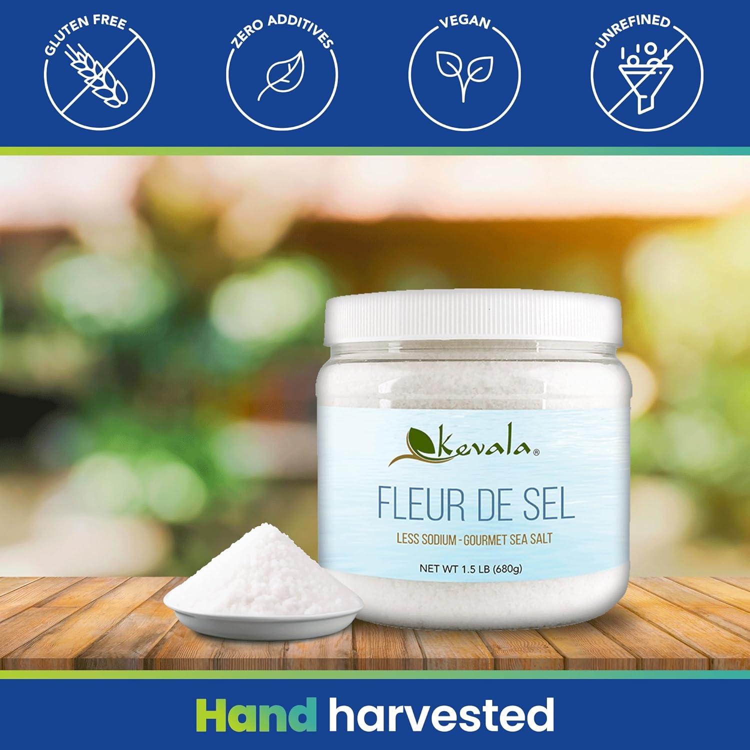 image:imageKevala Fleur de Sel Gourmet Sea Salt Less Sodium Fine Grain Hand Harvested 65 oz Unrefined Zero Additives
