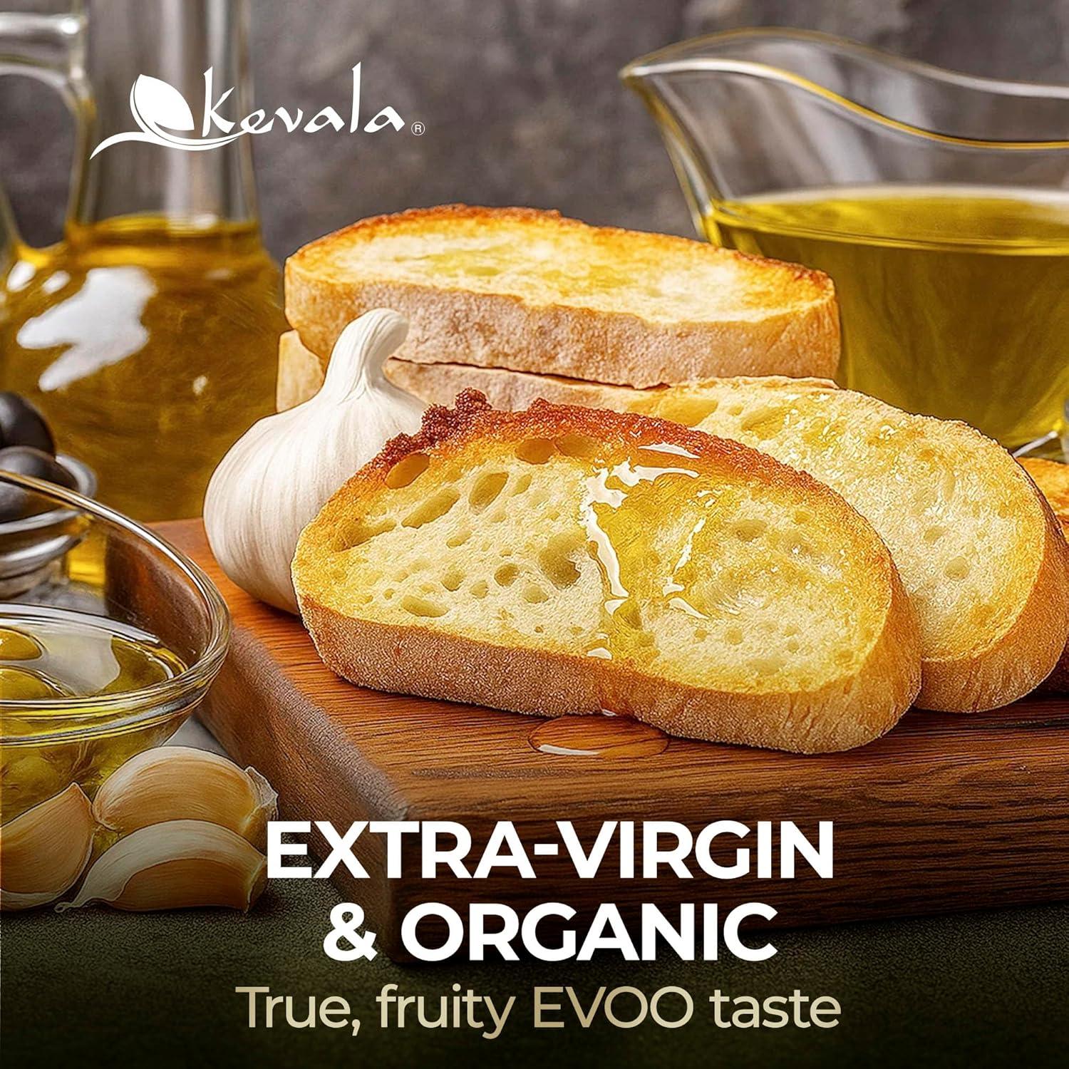 image:imageKevala Extra Virgin Organic Olive Oil Unrefined Cooking Oil Cold Pressed and with no Preservatives Made with Carefully Selected Fresh Olives Natural Kitchen Pantry Essential Easy Storage 64 oz