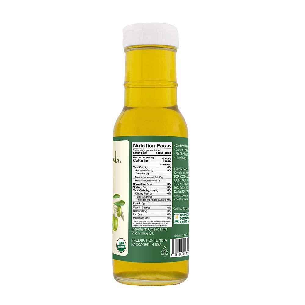 image:imageKevala Extra Virgin Organic Olive Oil Unrefined Olive Oil with no Additives for Cooking and Baking at Home Smooth Base for Salad Dressings GlutenFree Finishing Touch for Meals Glass Bottle 8 oz798 Fl Oz Pack of 3