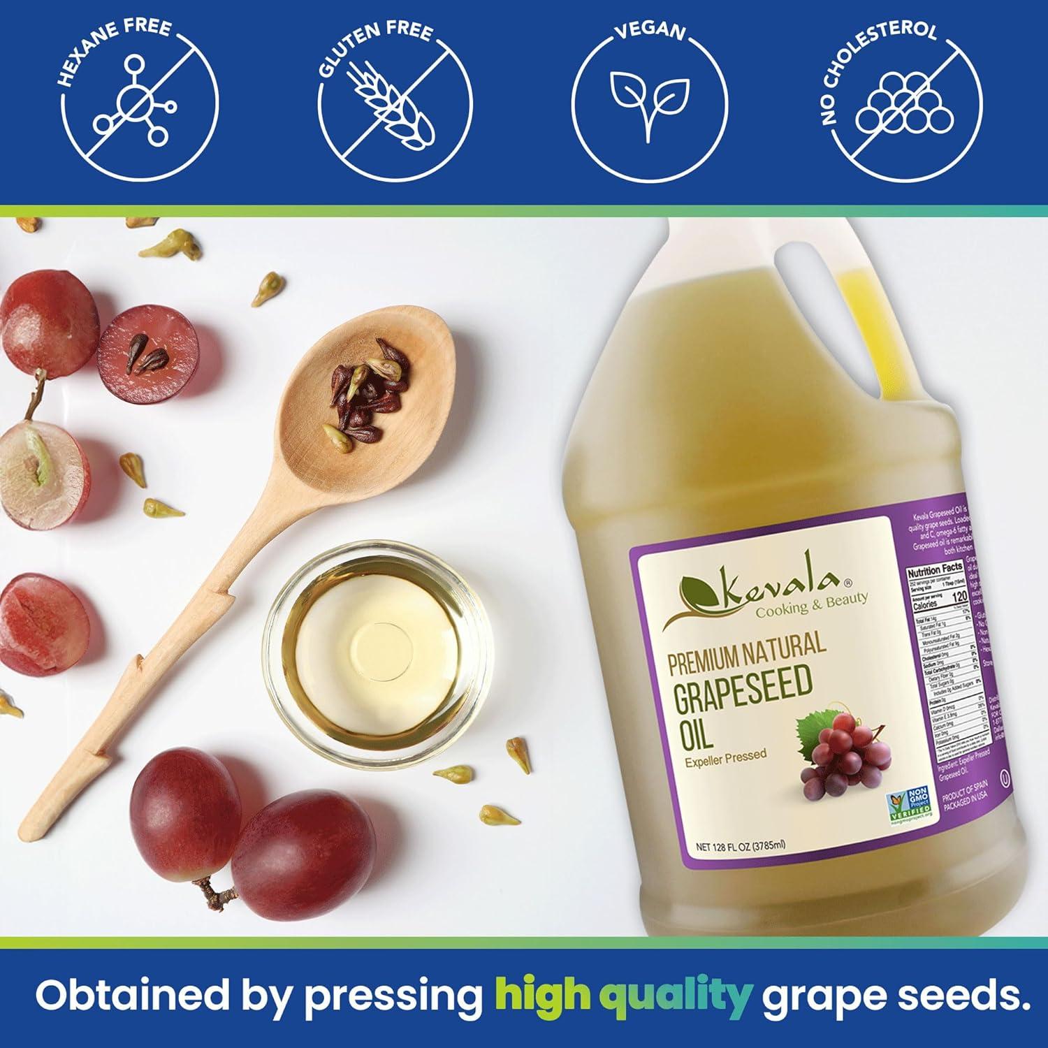 image:imageKevala Grapeseed Oil NonGMO Expeller Pressed Grape Seed Oil for Cooking Rich in Antioxidants Skincare amp Hair Multipurpose Beauty Oil High Smoke Point Oil 128 Fl Oz 1Pack