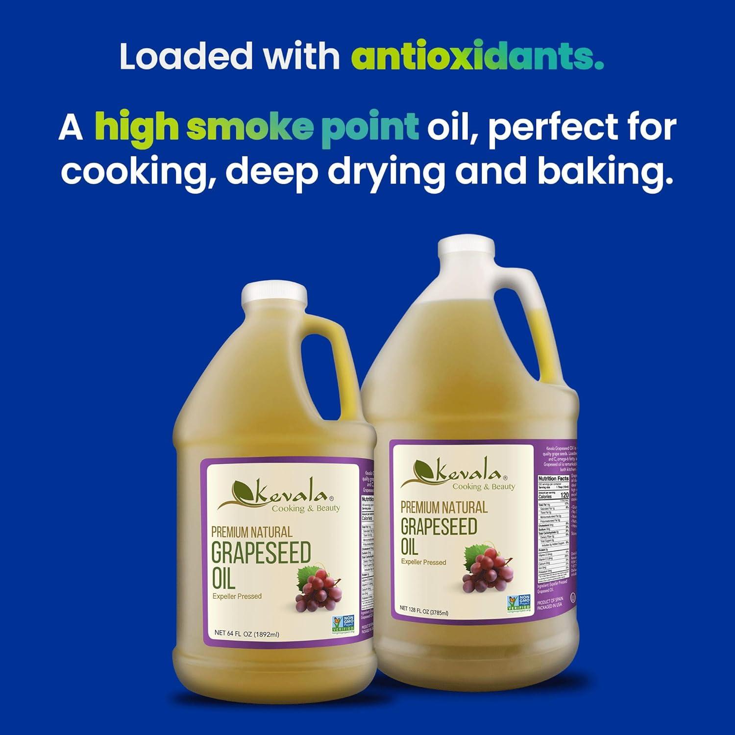 image:imageKevala Grapeseed Oil NonGMO Expeller Pressed Grape Seed Oil for Cooking Rich in Antioxidants Skincare amp Hair Multipurpose Beauty Oil High Smoke Point Oil 128 Fl Oz 1Pack