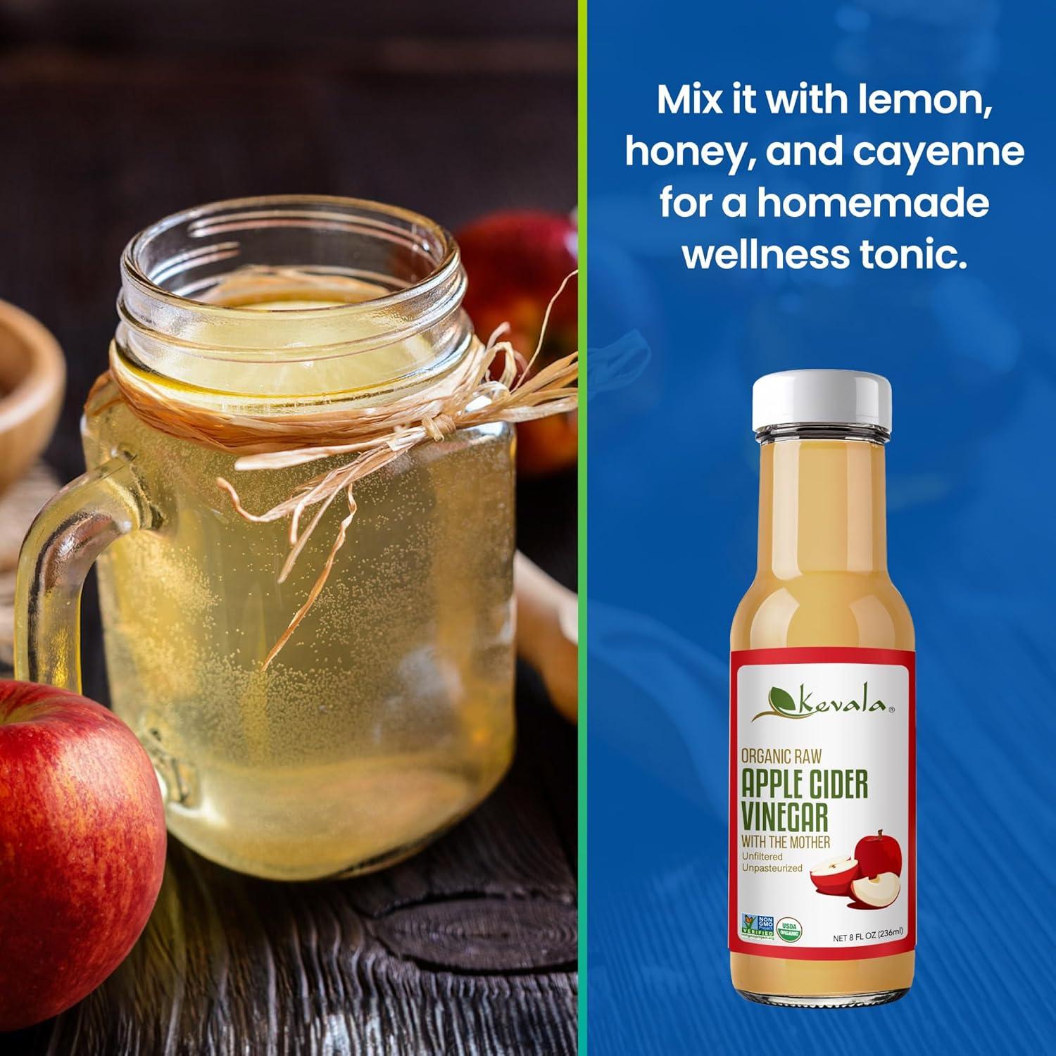 image:imageKevala Organic Raw Apple Cider Vinegar Glass Bottle Unfiltered and Unpasteurized Apple Cider Vinegar with Mother for Cooking Made with Selected Fresh Apples Ingredient for Immunity Shots 8 oz8 Fl Oz Pack of 1