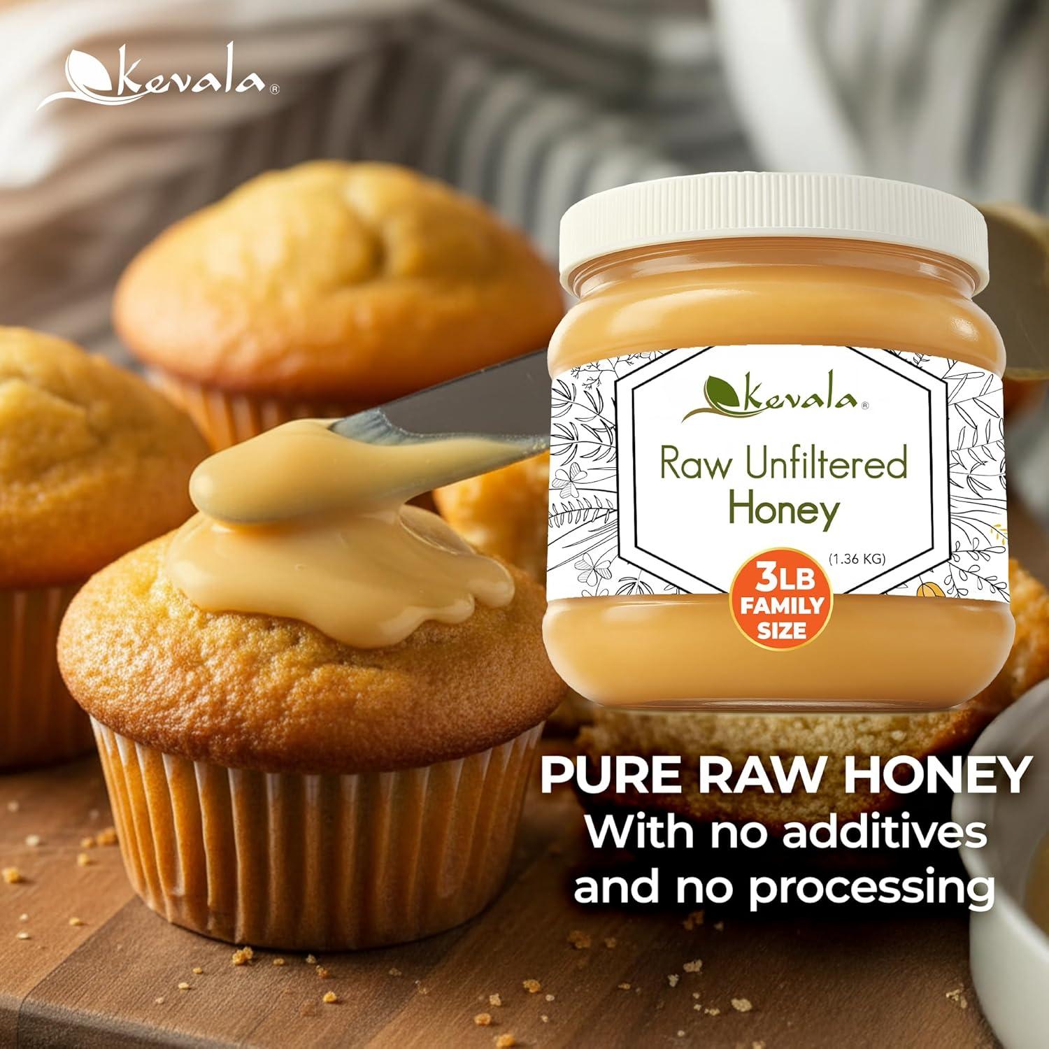 image:imageKevala Raw Unfiltered Honey Pure Honey for Daily Baking and Cooking Authentic Sweetness with no Added Sugar Deliciously Nutritious Addition to Tea and Coffee Natural Skincare Ingredient 3 lb3 Fl Oz Pack of 1