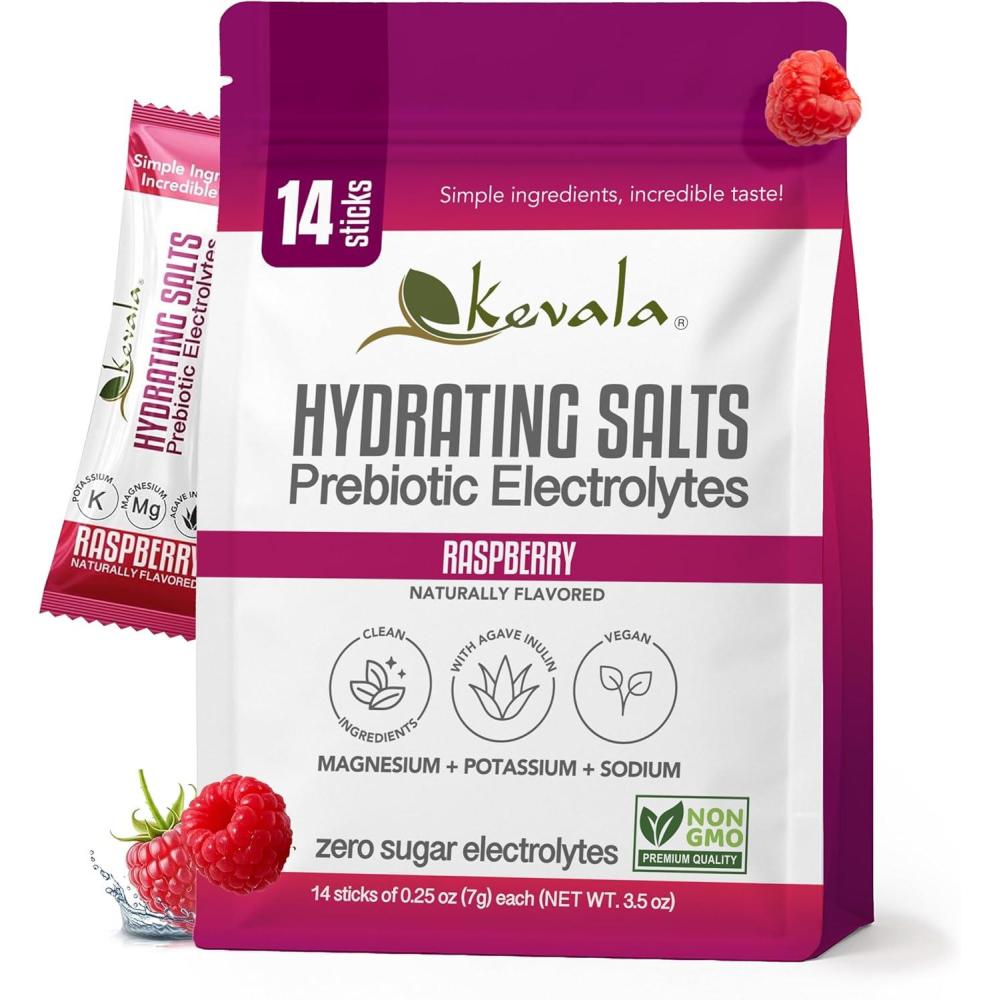 image:imageKevala Electrolytes Powder Packets  Sugar Free Drink Mix Packets with Prebiotics Potassium amp Salt Electrolytes  Keto Hydration Packets  Rehydration Support  1 Pack 15 SticksRaspberry